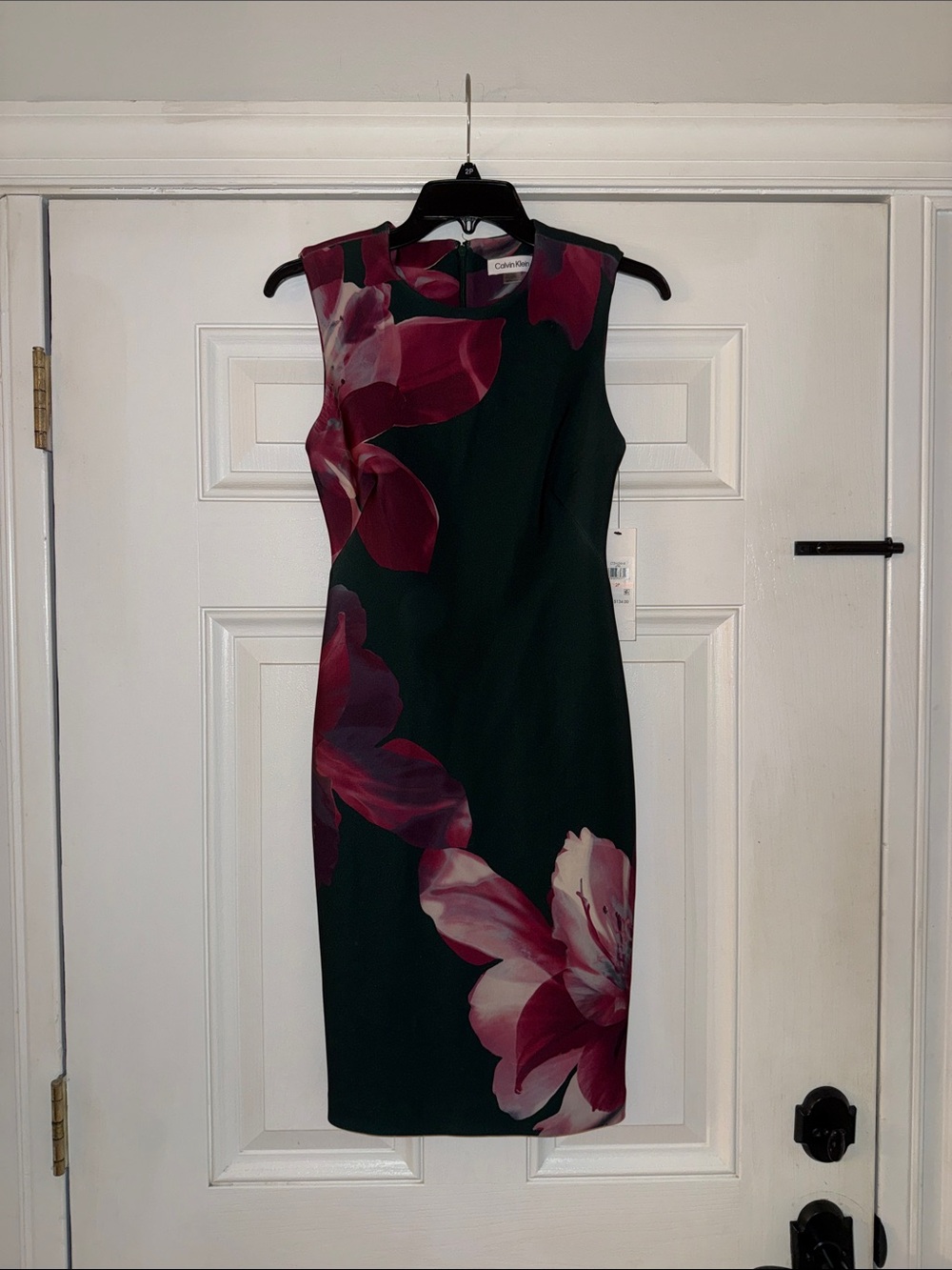 Calvin Klein Dark Green Midi Dress with Pink Floral Design